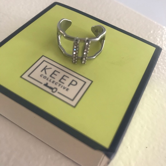 Silver Adjustable Pave Ring - Picture 2 of 7